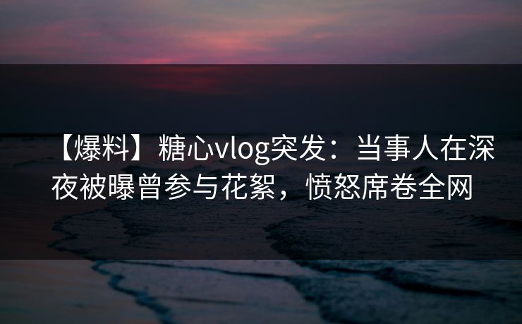 【爆料】糖心vlog突发：当事人在深夜被曝曾参与花絮，愤怒席卷全网